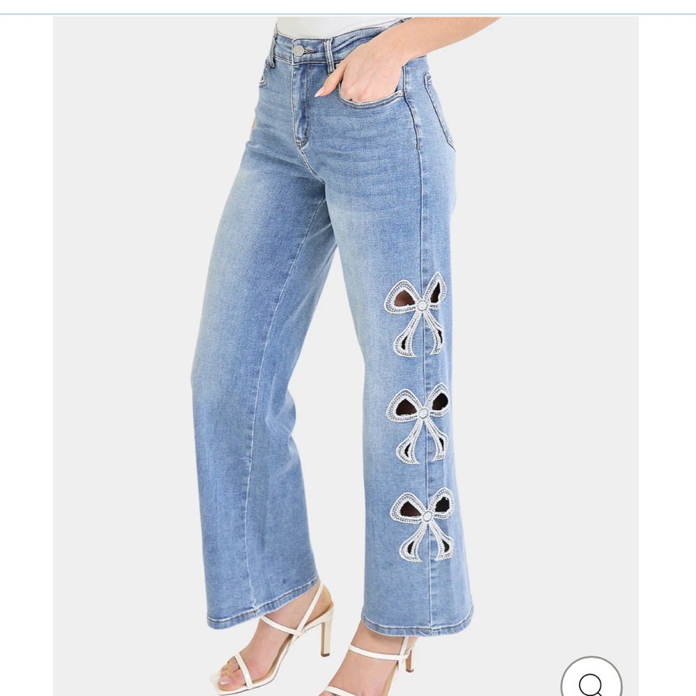 Blue Jeans with Side Bow Cutouts
